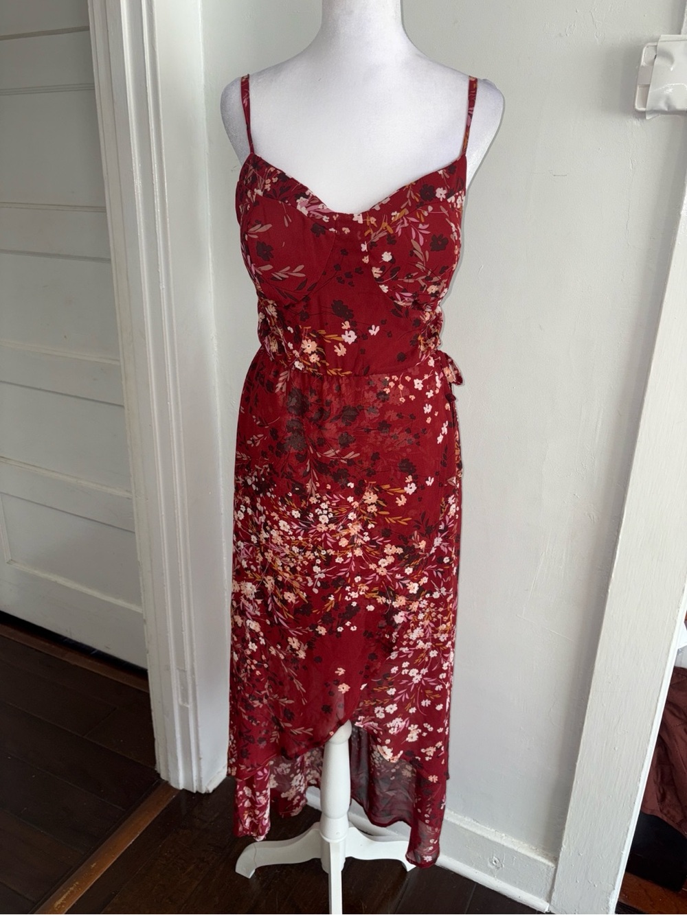 Lily Rose Burgundy Floral High-Low Midi Dress